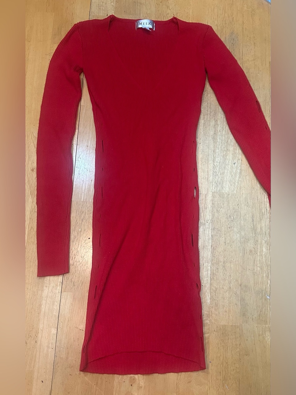 MEEK Red Ribbed Long-Sleeve Bodycon Dress